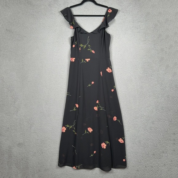 Ashley Graham Dresses & Skirts - Ashley Graham Beyond Dress Womens 4 Black Floral Fairy Ruffle Midi Romantic